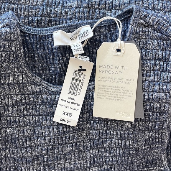 NWT ARITZIA Wilfred Free Women Smocked Shayk Dress XXS HEATHER cloudy - Picture 3 of 7